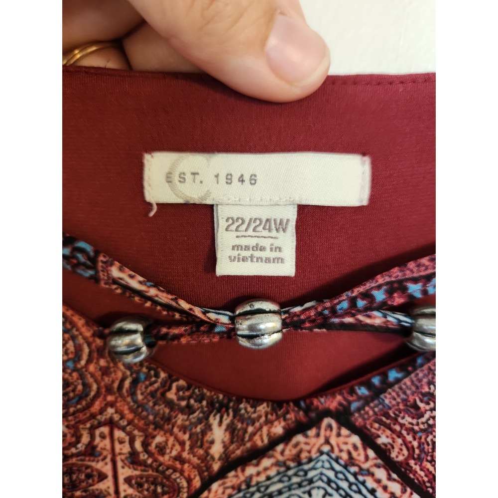 Plus Size Boho Chic Patterned Poncho Top 22/24W Burgundy Geometric Flowy Free - Picture 3 of 16